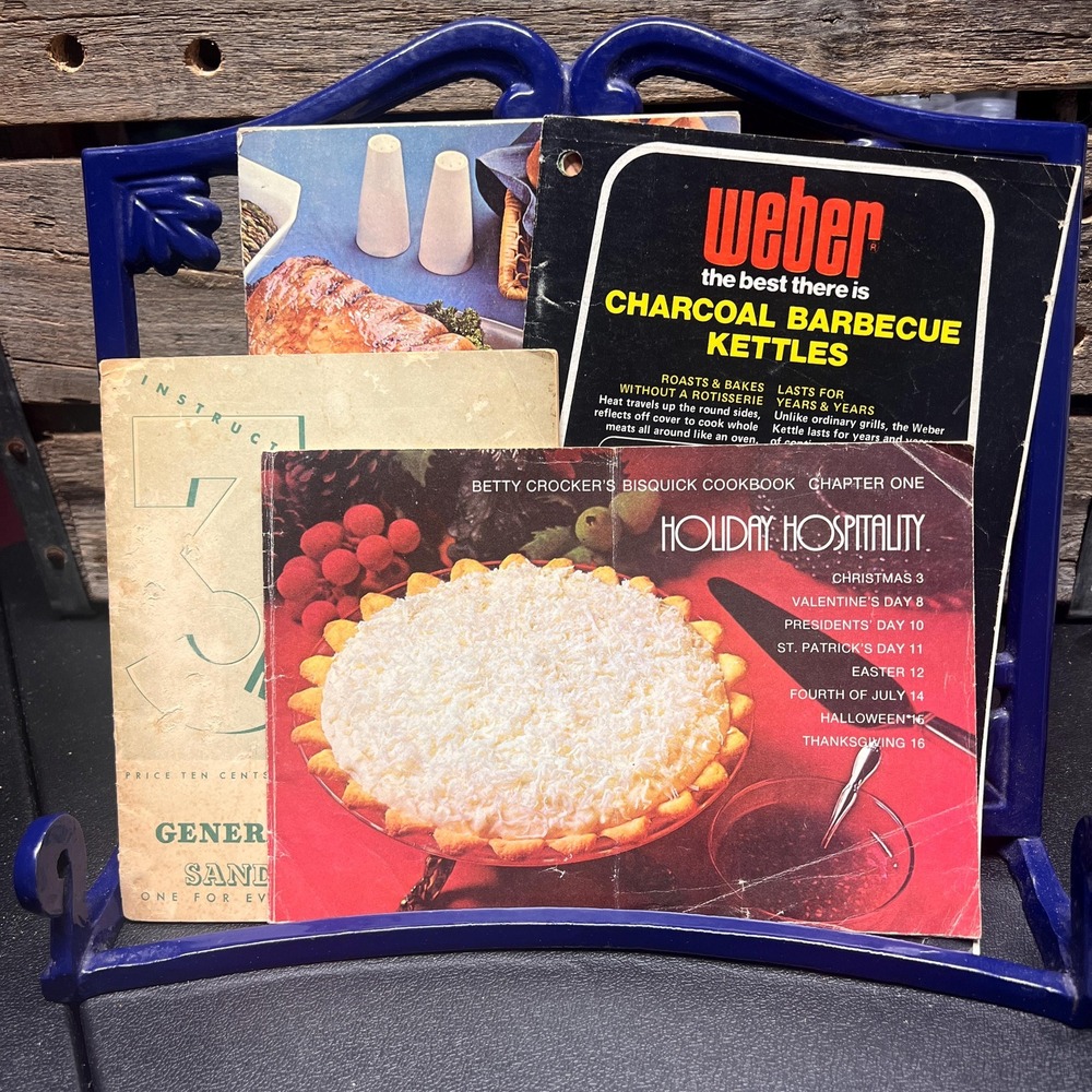 Lot 4 recipe cookbook ephemera, Weber, Betty Crocker, GE Sandwich Grill Freezer